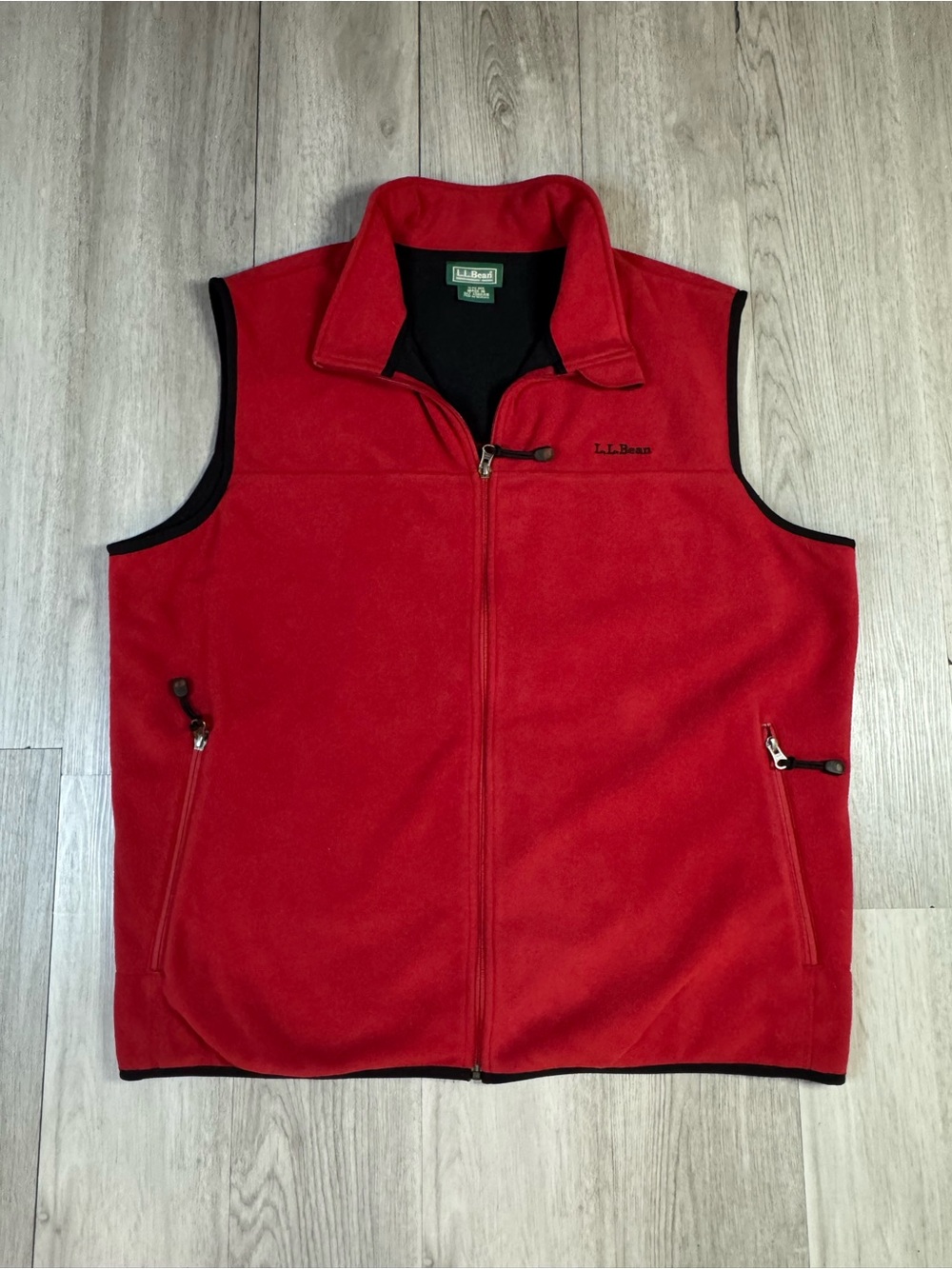 L.L.Bean Mens Red Polartec Full Zip Vest Zipped Pockets Stand-Up Collar XL